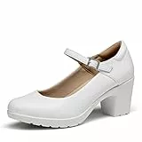 DREAM PAIRS Dame Mary Janes Pumps Chunky High Heel Kleid Schuhe Dicker Absatz Pumps für Damen,Size 39,Weiss,SDPU2231W-E