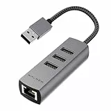 WALNEW USB-C-auf-Ethernet-Adapter, USBC auf RJ45-LAN-Adapter, Gigabit-Katzen-Netzwerkkabel-Konverter zu Typ C, Thunderbolt 3 für Mac, MacBook Pro/Air, Samsung Galaxy-Tab (Ehternet + USB-A-Anschluss