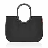 reisenthel loopshopper L in Schwarz, schwarzer Rahmen – Stabile Tasche mit praktischen Fächern aus recycelten PET-Flaschen – Charmantes und wasserabweisendes Design