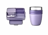 Mepal Brotdose Lunch to go Set - inkl. Lunchpot - Brotdose Large mit Bento Box - Lunchbox für kleine Snacks & Reste - Brotdose Erwachsene - Essenbox mit Fächern - Vivid lilac