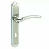 domino Türgriff 72 Drückergarnitur BB-Buntbart Set Langschildgarnitur Türklinke für Zimmertür, Bürotür, Kellertür & Innentür L-Form Türdrücker-Set aus Edelstahl Chrom Glänzend SHARON M6/M9