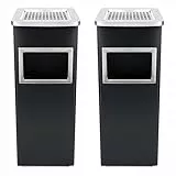 XUANYU 2er-Set 30 liter Mülleimer mit Aschenbecher Standaschenbecher für Draußen Herausnehmbarem Abfalleimer aus Edelstahl Rechteckig (Schwarz-2 er, Rechteckig 24×24×60 cm)