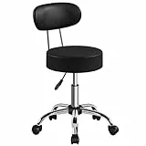 Yaheetech Rollhocker Arbeitshocker mit Rückenlehne Höhenverstellbarer 75.5-85cm,Drehhocker mit Rollen,Abnehmbare Rückenlehne,10 cm Dicke Polsterung,Schwarz