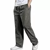 UHouse Hosen Herren Sommer Baumwolle Hose Baggy Freizeithose Leichte Sommerhose Dünner Stoffhose Einfarbige Mode Herrenhosen mit Gummizug Bequeme Strandhose Meine Bestellungen Dunkelgrau L
