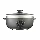 Morphy Richards Sear & Stew 460022 Ovaler Schongarer, spülmaschinenfest, antihaftbeschichteter Aluminiumtopf, Cool-Touch-Griffe, Glasdeckel, mattes Finish, 163 W, Titan