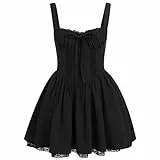 Odizli Korsett Kleid Damen Sommer Elegant Sexy Ärmellos Spaghettiträger Boho Blumenkleid Spitze Sommerkleid Minikleid Hochzeitsgäste Teenager Mädchen Kurz Y2K Cottagecore Corset Dress Schwarz M