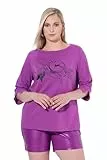 Ulla Popken Damen große Größen Übergrößen Plus Size Shirt, Blüte, U-Boot-Ausschnitt, Langarm Brombeere 54+ 843290820-54+