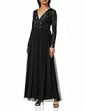 Maya Deluxe Damen Ladies Maxi Dress for Women with Long Sleeves V Neckline Plunging Sequin Embellished for Wedding Guest Bridesmaid Prom Kleid, Black,