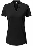 donhobo Damen Kurzarm T-Shirt V-Ausschnitte Casual Tops Sommer Leichte Atmungsaktiv Schnell Trockened Sport Fitness Running Yoga T-Shirts (Schwarz, L)