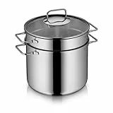WMF Nudeltopf mit Sieb 24 cm Induktion, Kochtopf groß 7l, Spaghettitopf mit Glasdeckel, Cromargan Edelstahl poliert, Pastatopf