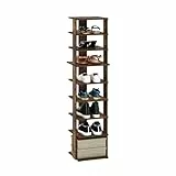 Furinno Compact 9-stufiger, vertikaler, platzsparender, freistehender Schuhturm, Schuhregal für den Eingangsbereich, Bernsteinkiefer