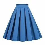 Girstunm Damen-Plissee-Vintage-Rock, Blumendruck, A-Linie, Midi-Röcke mit Taschen Mit Hose Drunter (Blue, M)