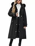 CMTOP Wintermantel Damen Lang Wasserabweisend Winddicht Mantel Damen, Fleece Gefüttert Warmer Winterjacke Elastischer Bund Winterparka Dicke Coat mit Abnehmbarer Kapuze und Taschen(Schwarz,XL)