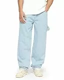 Herren Baggy Fit Jeans mit Knopfleiste Jeanshose Streetwear Loose Denim Pants Hose mit weitem Bein Lässig Männer, Farbe:90s Blue, Hosengröße:W32 L32