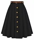 Belle Poque Damen Vintage Röcke Stretch Hohe Taille A-Linie Midi Röcke mit Taschen & Gürtel