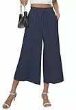 BEIGAI Damen Hose 7/8 Weite Lose Hosen Sommer Outdoor Baggy Lockere Elegante Hose mit Taschen,Marineblau,XL