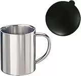 Laser Tattoo - Edelstahlbecher Campingtasse Reisebecher 0,3l doppelwandig Thermo Becher (Mit Deckel) (1er Glänzend)