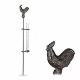 Relaxdays Regenmesser Hahn, Erdspieß, Niederschlagsmesser, 17 cm, 7 inch, Behälter Glas, Gartenstecker, Metall, bronze