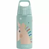 SIGG - Isolierte Trinkflasche Kinder - Shield Therm One Uni Stars - Kohlensäuregeeignet - Auslaufsicher - Spülmaschinenfest - BPA-frei - 90% recycelter Edelstahl - Aqua mit Einhorn - 0,5L
