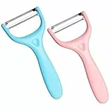Vicloon Universalschäler Set,2 Stück Schäler für Obst Gemüse, Universalschäler Edelstahl mit Drehbare Klingen,Zweischneidige Schäler-Rosa + Blau
