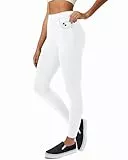 Havideto Leggings Baumwolle Damen mit Taschen, High Waist Blickdichte Leggings für Damen Stretch Bequeme Weiß, 3XL