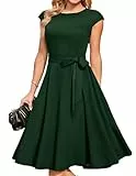 DRESSTELLS Damen A-Line Swing Festlich Knielang Hochzeit Cocktailkleid Rundhald Cape Arm Weihnachtskleidid DarkGreen M