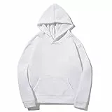 UHouse Hoodie Herren Baumwolle Herbst Kapuzenpullover Leichte Dünne Sweatshirt mit Kapuze Y2k Freizeit Hoody Männer Pullover Einfarbig Kapuzenpulli Kapuzenshirt Sport Sweatshirts Weiß L