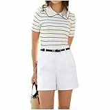 Belle Poque Damen Musselin Kurze Hose Sommer Bermuda Hose Stretchy Gerades Bein Lässige Freizeit High Waist Shorts mit Taschen Weiß XXL