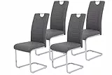Hela Tische, 4er Set Schwingstuhl Küchenstuhl Ruby, Kunstleder Grau, Griffmulde, Metallgestell + Griff Chrom, 140kg belastbar