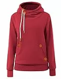 Cindeyar Damen Hoodie Winter Pullover Kapuzenpullover Langarm Baumwoll Mischung Warmer Sweatshirt Kapuzenjacke(107-Weinrot,XL)
