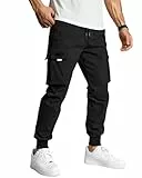 LVCBL Herren Hose Jogger Cargohose Stretch Sporthose Casual Hose Sweatpants mit Taschen Schwarz M