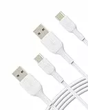 Belkin BoostCharge USB-C-Ladekabel, USB-C-/USB-A-Kabel, USB-Typ-C-Kabel für Geräte wie iPhone 16, iPhone 15, Samsung Galaxy S24, S24+, S24 Ultra, Pixel, iPad und Nintendo Switch, 1 m, 2er-Pack, Weiß