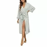 HEARTNICE Morgenmantel Damen 100% Baumwolle, Bademantel leicht Kimono Saunamantel Hausmantel lang (Grau Mel., L)
