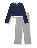 Calvin Klein Jeans Girls's Knit Pj Set (Ls+Pant) G80G800717, Blue (Peacoat/W/Greyheather), 14-16