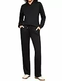 Totatuit Trainingsanzug Damen Zweiteiler Jogginganzug Langarm Tracksuit Sportanzug Sweatshirt und Jogginghose mit Weitem Bein für Sport Herbst Schwarz M