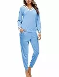 Totatuit Schlafanzug Damen Lang Pyjama Fleece Nachtwäsche Winter Schlafanzüge mit Bündchen