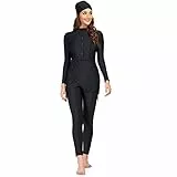 Muslimische Damen-Bademode, bescheidener Badeanzug, Hijab, Burkini, Oberteil + Hose, Rashguard, 3-teilig, volle Abdeckung, Blumendruck, Badeanzug, UV-Schutz, Nahen Osten, Schwarz , M