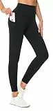 Flatik Damen Yogahose Bauchkontrolle Laufen Fitnessstudio Leggings High Waisted Workout Leggings mit Taschen, Schwarz , M