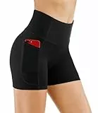 The Gym People Yoga-Shorts für Damen, hohe Taille, Bauchkontrolle, Fitness, Sport, Workout, Laufshorts mit tiefen Taschen - Schwarz - Mittel
