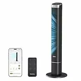 Pureborne Leiser Ventilator, 25dB Smart Turmventilator, 90° Oszillation Tower Fan, 4 Stufen, 12H Timer Turmventilatoren für Schlafzimmer, 109cm, Schwarz, 1 Pack+ 4 Modi