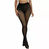 Sumvov Strumpfhosen Damen Winter S/M/L, Thermo Strumpfhose gefüttert, Gefälschte Durchscheinend Plüschstrümpfe Pantyhose Wärmende Fleece Strumpfhose (Schwarz-Fleecefutter, S)