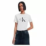 Calvin Klein Jeans Damen T-Shirt Kurzarm Core Monologo Rundhalsausschnitt, Weiß (Bright White), L