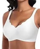 Ganado Damen Nahtloser BH Ohne Bügel Tiefem V-Ausschnitt gewellte Ränder Push Up BH Bralette Soft Bequem BHS Bügellos Bustier (Weiß-Vordere Welle, L)