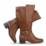 Hawkwell Kniehohe Damen-Stiefel mit extra breitem Waden-Ziehverschluss und seitlichem Reißverschluss,cognac Synthetik EU 40.5