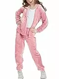Woolicity Mädchen Sweatsuits Set Velour Trainingsanzug 2-teilige Outfits Zip Up Hoodies und Hosen Sportswear Jogging Set Rosa 140