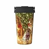 Jaywis Tlater Reisebecher mit weihnachtlichem Hundeaufdruck, 500 ml, handlicher isolierter Kaffeebecher, auslaufsicherer Deckel, Edelstahl, isolierte Kaffeetasse mit auslaufsicheren Deckeln