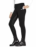 FitsT4 Sports WinterReithose Kinder Winter Reitleggings Mädchen Silikon Vollbesatz Thermo Reithose mit Handytasche und Taschen,Schwarz,M