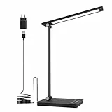 Shuwomart Schreibtischlampe LED Dimmbar Tischlampe 5 Farben und 10 Helligkeitsstufen,Schreibtischleuchte Augenschutz mit 45-Minuten Timer,USB-Anschluss,Speicherfunktion für Leser,Kinder,Büro,Schwarz