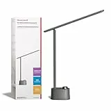 Honeywell Upgraded LED-Schreibtischlampe - H01 Pro Sunturalux™ klappbare Schreibtischlampe mit USB A+C Ladeanschluss, 3 Farbmodi dimmbare Tischlampe für Zuhause Büro Lesen (Grau)