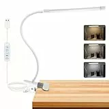 Akynite 8W LED Schreibtischlampe Klemmbar, 3 Farbwechsel & 10 Helligkeit, USB Klemmlampe mit Schalter und Kabel, Flexibel Schwanenhals Lampe Klemme, LED Klemmleuchte, Weiß